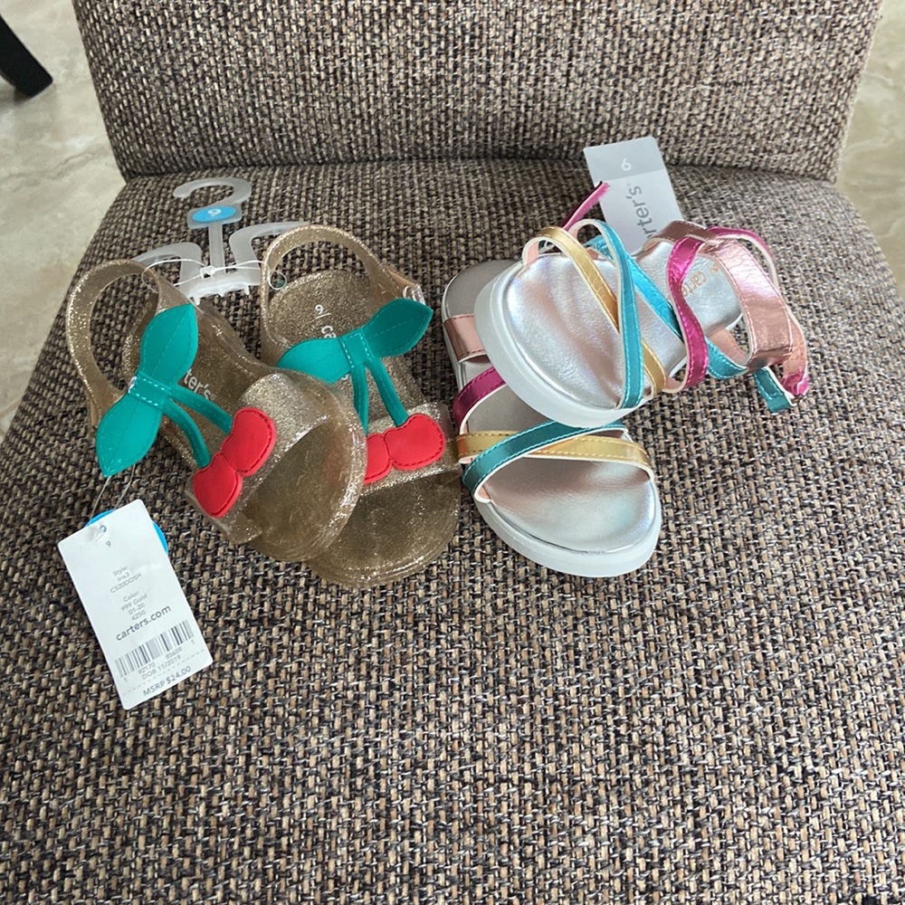 2 pairs of Brand new with tags Carters size 9 toddler girls sandals. Colorful!